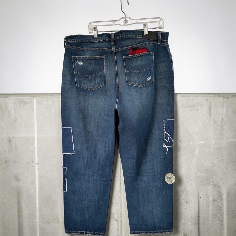 Lauren Ralph Lauren Patchwork Lace Plaid Straight Leg Jeans Blue 14W Plus Size - Picture 3 of 16